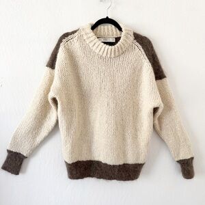 Zara mohair color block Cream and brown Knit Pullover sweater Medium